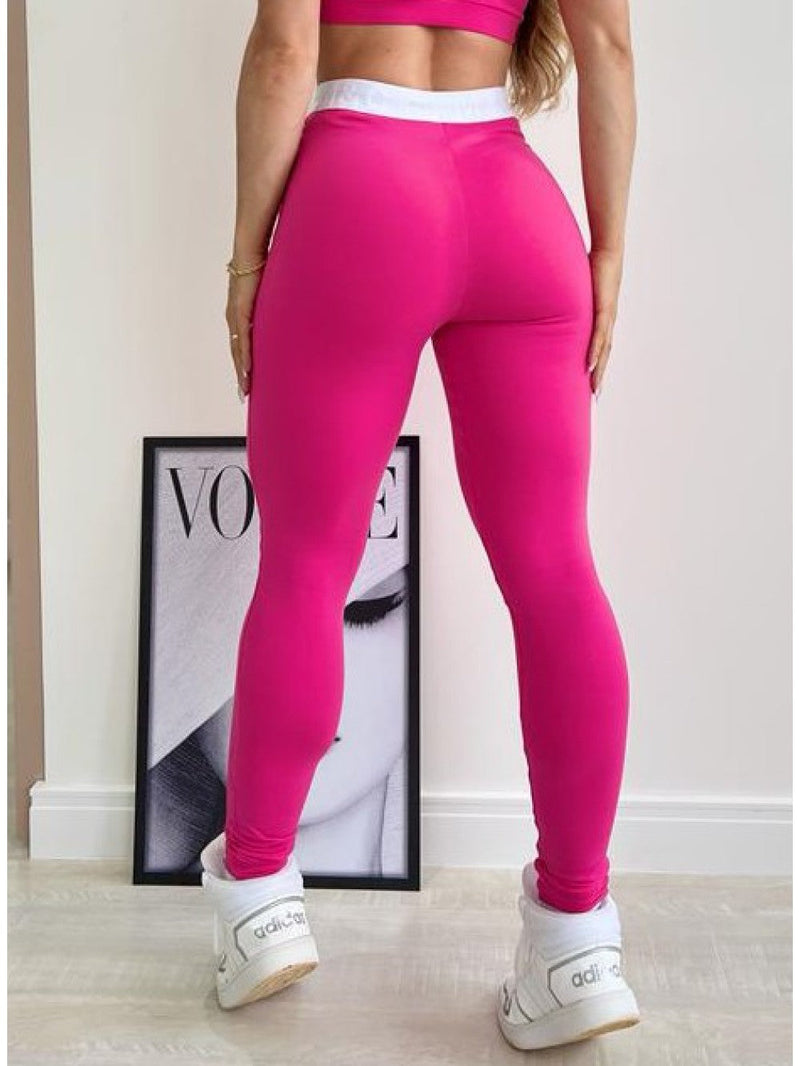 Estiloso Conjunto de Leggings Rosa e Branco com Cinta Elástica