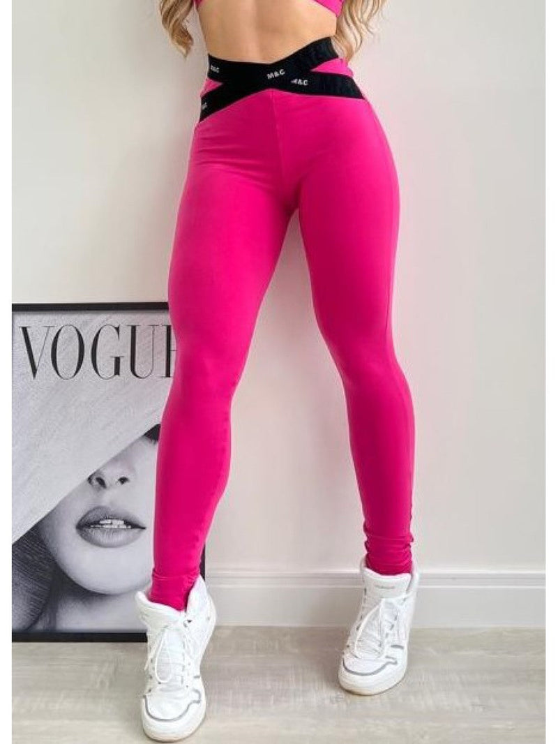 Conjunto de Legging Elegante em Rosa e Preto com Tecido Elástico