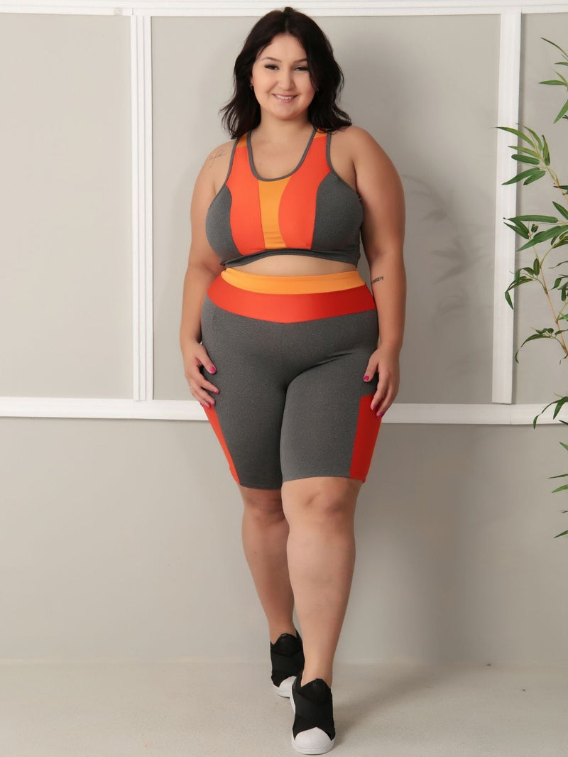 Conjunto Fitness Trilobal (Bermuda + Top C/Bojo) Plus Size