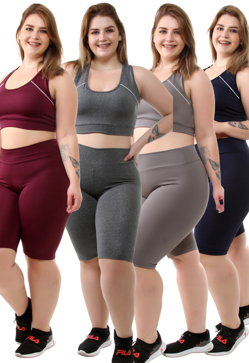 Kit 4 Conjunto Bermuda + Top  Plus Size